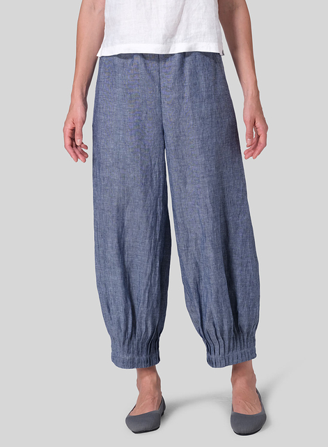 Linen Pleated Cuff Ankle Length Pants