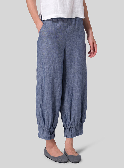 Linen Pleated Cuff Ankle Length Pants