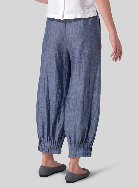 Linen Pleated Cuff Ankle Length Pants