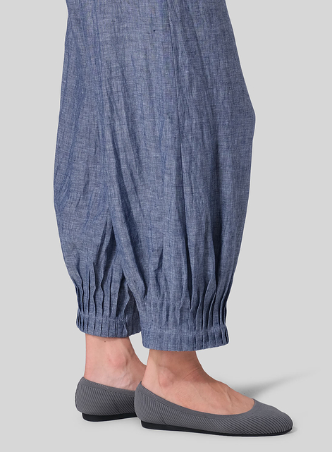 Linen Pleated Cuff Ankle Length Pants