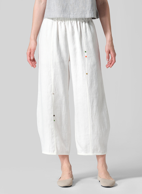 Linen Embroidered Crop Pants