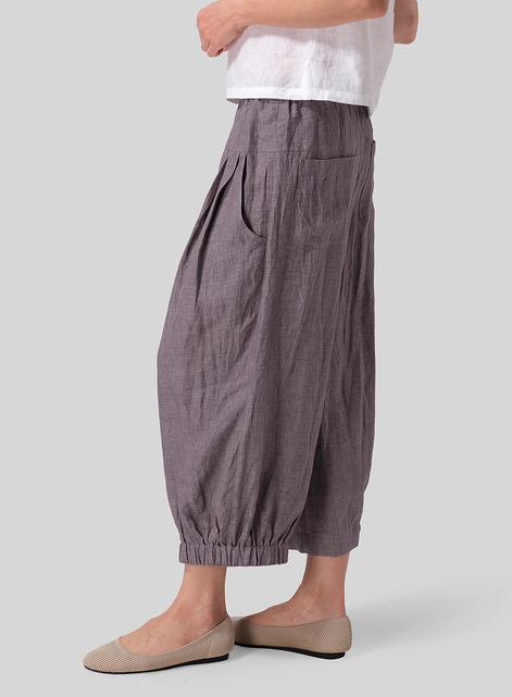 Linen Crumple Effect Harem Pants (Long)