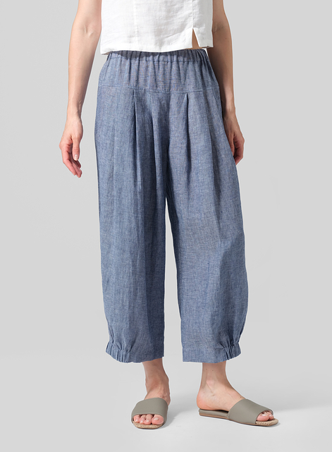 Linen Crumple Effect Harem Pants (Long)