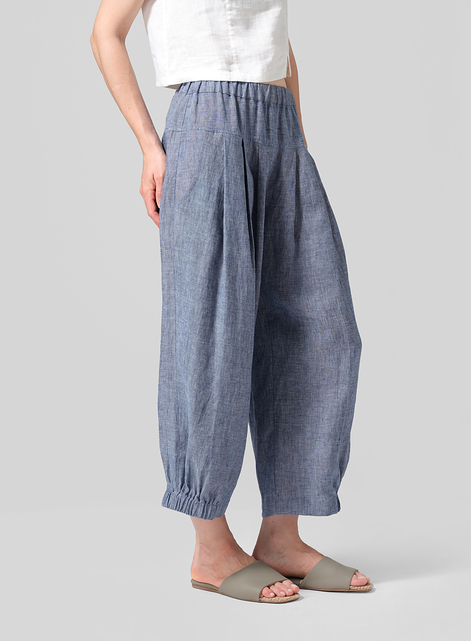 Linen Crumple Effect Harem Pants (Long)