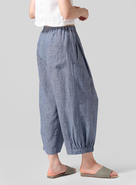 Linen Crumple Effect Harem Pants (Long)