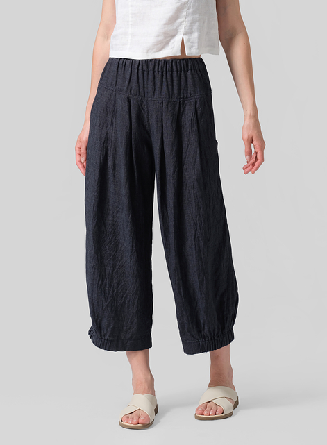 Linen Crumple Effect Harem Pants (Long)