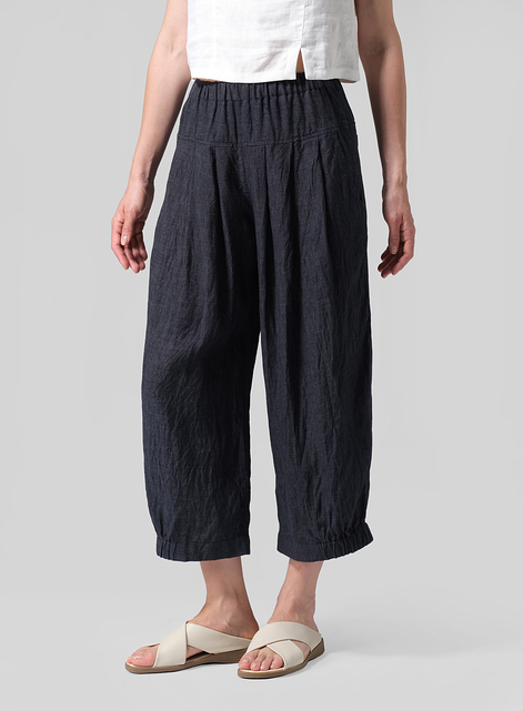 Linen Crumple Effect Harem Pants (Long)