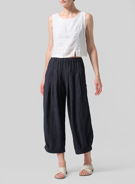 Linen Crumple Effect Harem Pants (Long)