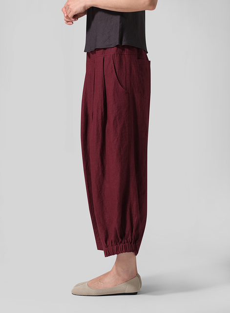 Linen Crumple Effect Harem Pants (Long)