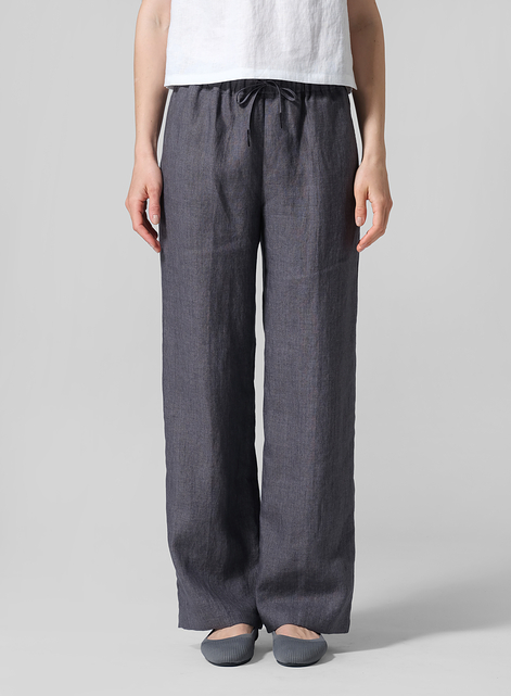 Linen Long Straight Pull-On Pants