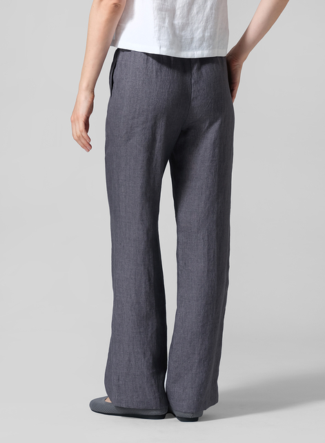 Linen Long Straight Pull-On Pants