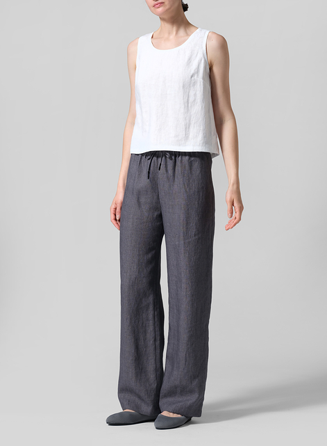 Linen Long Straight Pull-On Pants