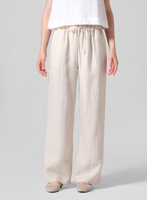 Linen Long Straight Pull-On Pants