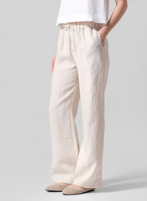 Linen Long Straight Pull-On Pants