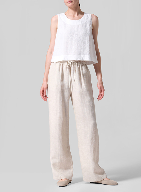 Linen Long Straight Pull-On Pants