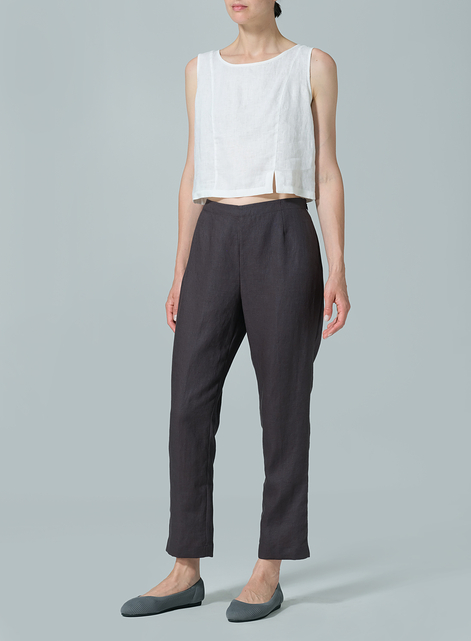 Linen Narrow Ankle Length Cropped Pants