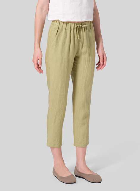 Linen Low Rise Narrow-Leg Cropped Pants