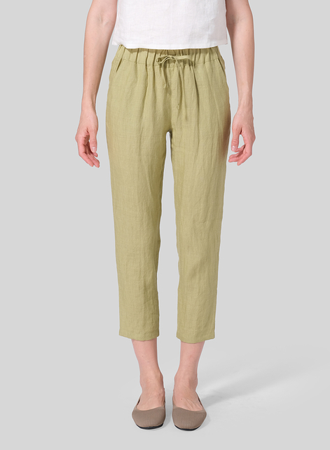 Linen Low Rise Narrow-Leg Cropped Pants