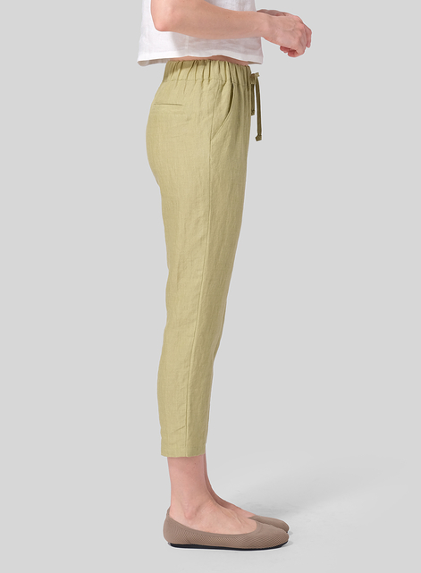 Linen Low Rise Narrow-Leg Cropped Pants