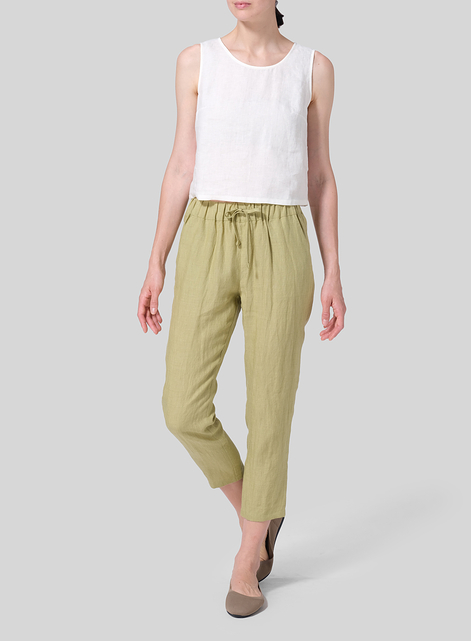Linen Low Rise Narrow-Leg Cropped Pants