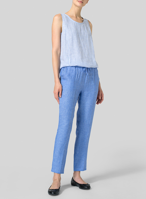 Linen Low Rise Slim Ankle Length Pants