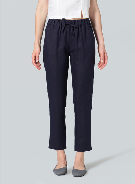 Linen Low Rise Slim Ankle Length Pants