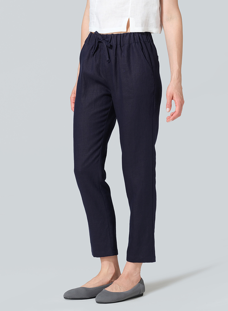 Linen Low Rise Slim Ankle Length Pants