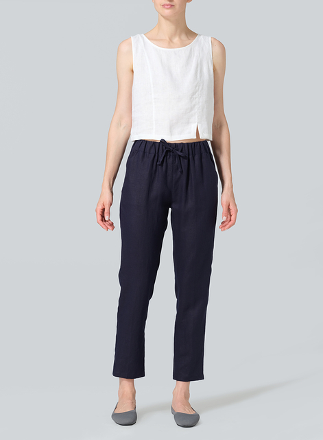 Linen Low Rise Slim Ankle Length Pants