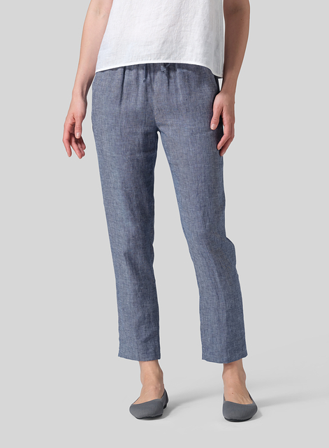Linen Low Rise Slim Ankle Length Pants
