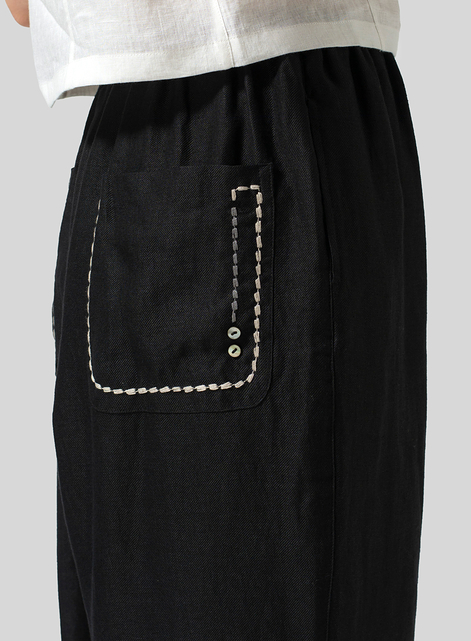 Twill Linen Cropped Baggy Pants