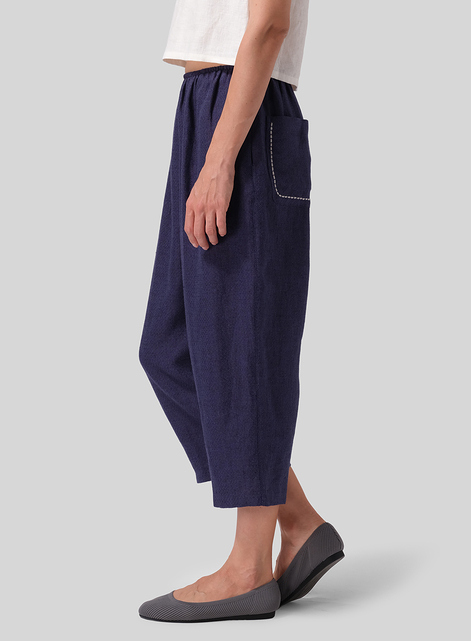 Heavy Linen Cropped Baggy Pants