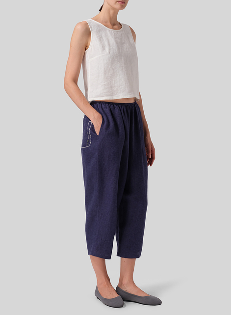 Heavy Linen Cropped Baggy Pants
