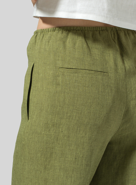 Linen Straight Leg Long Pull-On Pants
