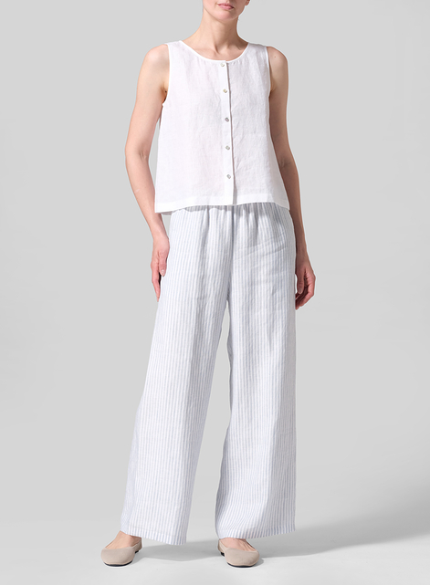 Thin Mid-rise Straight Leg Linen Pants