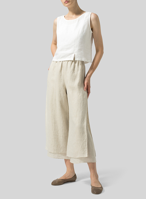 Linen Double Layer Cropped Length Pants