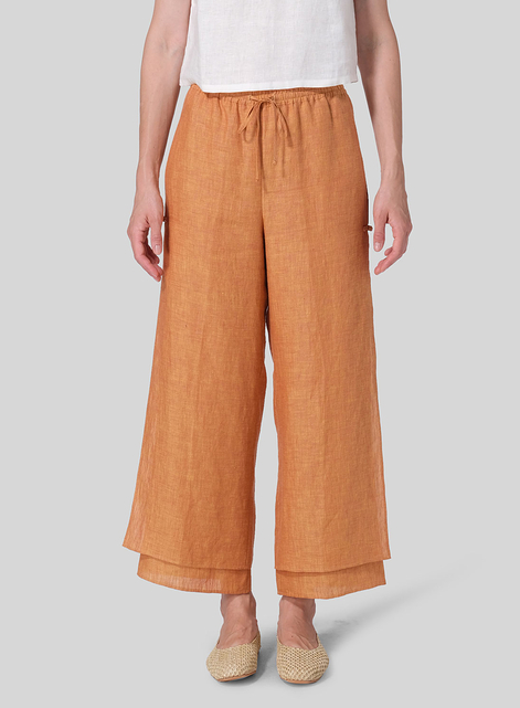 Linen Double-Layer Elastic Drawstring Pants