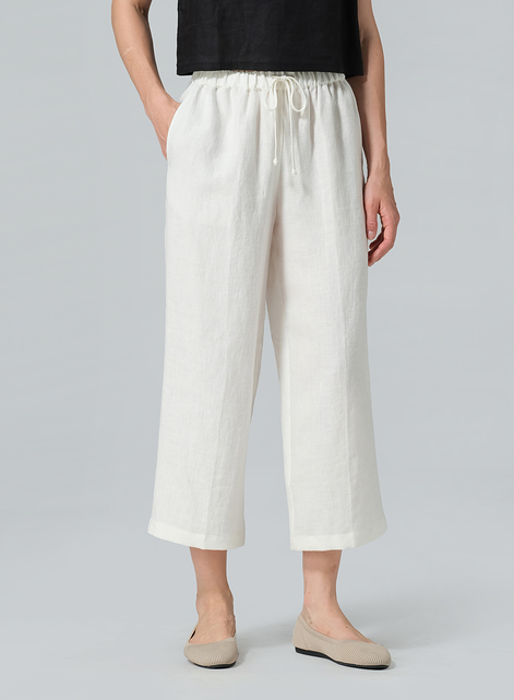 Linen Elastic Drawstring Straight Leg Pants