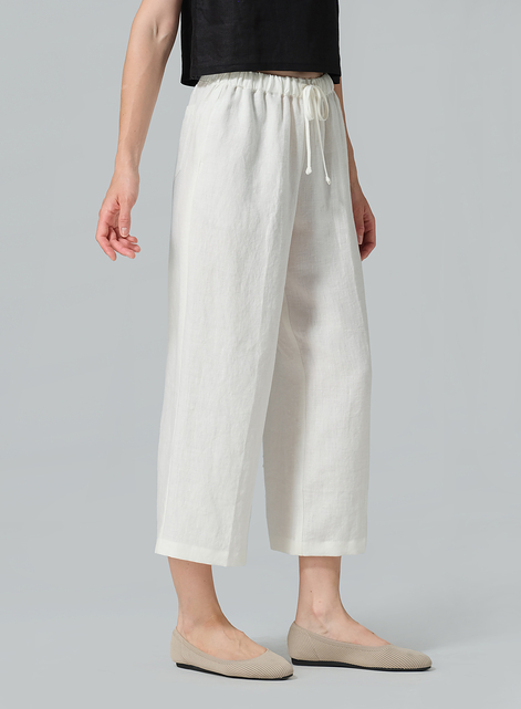 Linen Elastic Drawstring Straight Leg Pants