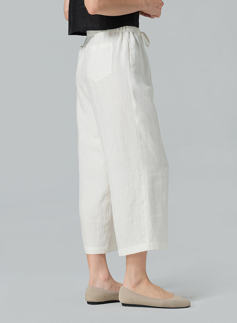 Linen Elastic Drawstring Straight Leg Pants