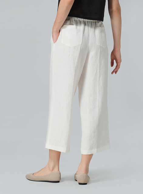 Linen Elastic Drawstring Straight Leg Pants