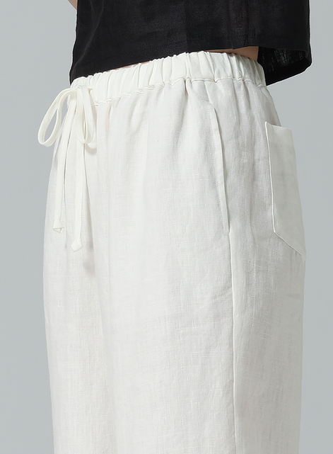 Linen Elastic Drawstring Straight Leg Pants