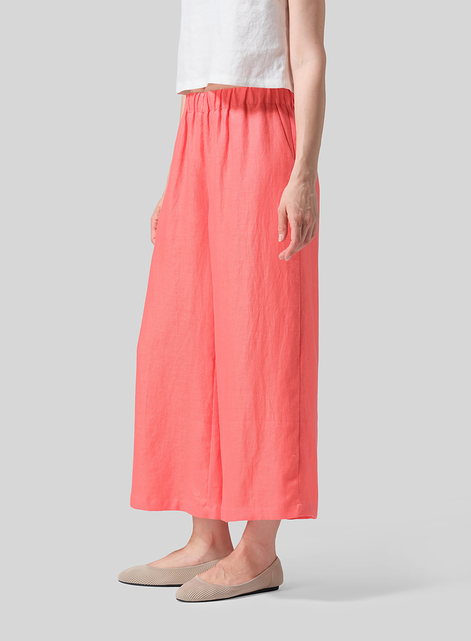 Twill Linen ​S​lightly A-Shape Wide Leg Pants