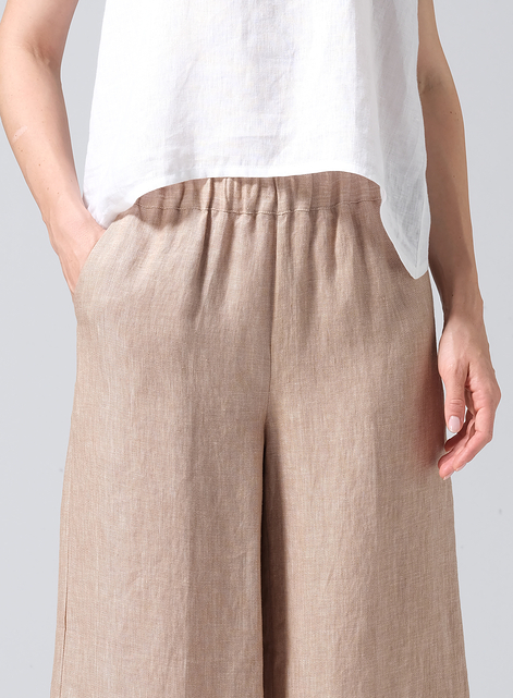 Twill Linen ​S​lightly A-Shape Wide Leg Pants