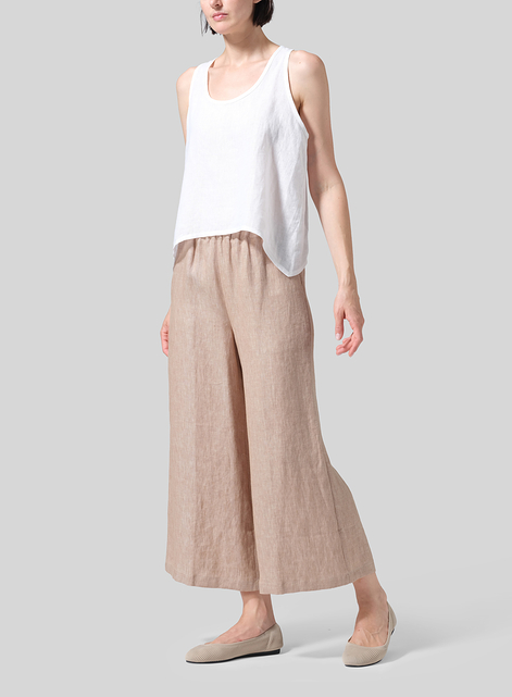 Twill Linen ​S​lightly A-Shape Wide Leg Pants