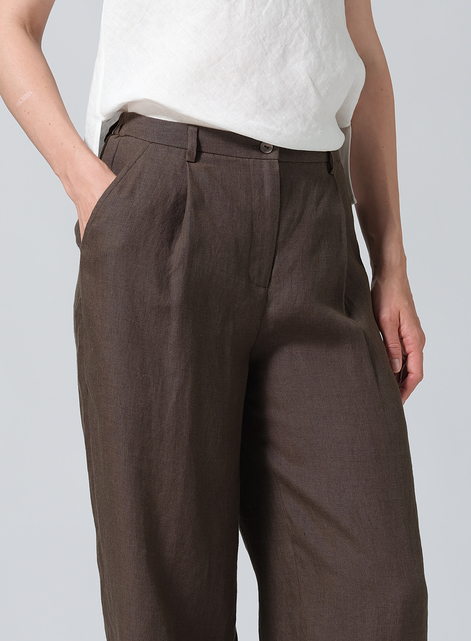 Linen Regular Fit Long Pants with Buttons