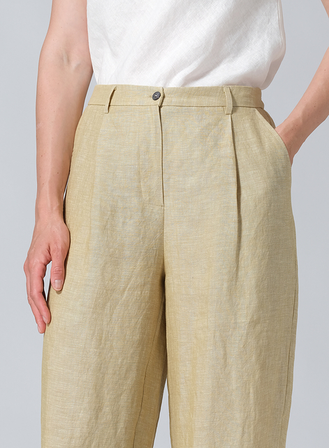 Linen Regular Fit Long Pants with Buttons