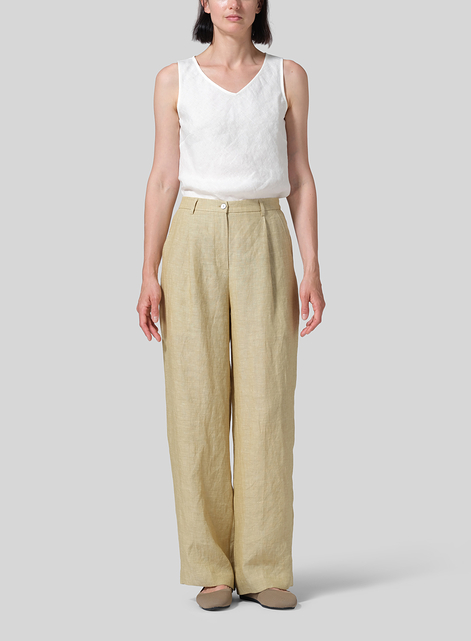 Linen Regular Fit Long Pants with Buttons
