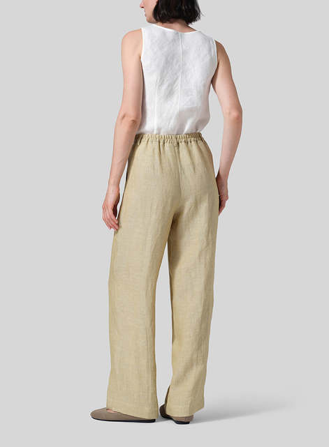 Linen Regular Fit Long Pants with Buttons