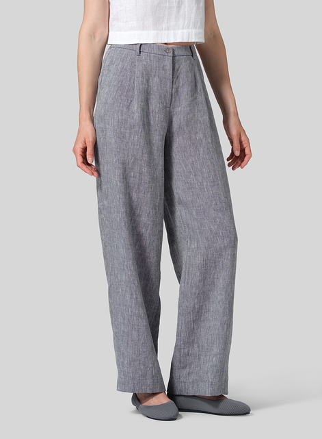 Linen Regular Fit Long Pants with Buttons