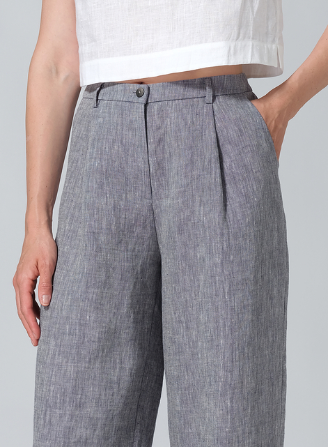 Linen Regular Fit Long Pants with Buttons